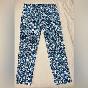 Attyre Blue and White Straight Leg Pants with‎ Geometric Patterns